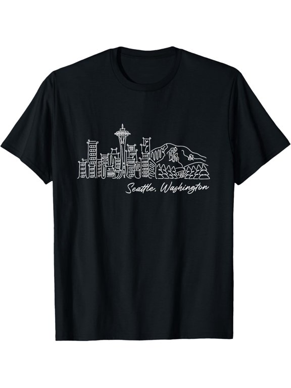Signature Seattle City Skyline - Washington State Souvenir T-Shirt men and women can wear, black, white, gifts