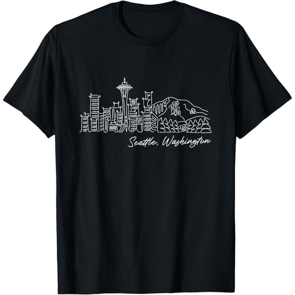 Signature Seattle City Skyline - Washington State Souvenir T-Shirt men and women can wear, black, white, gifts