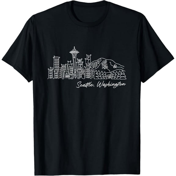 Signature Seattle City Skyline - Washington State Souvenir T-Shirt men and women can wear, black, white, gifts