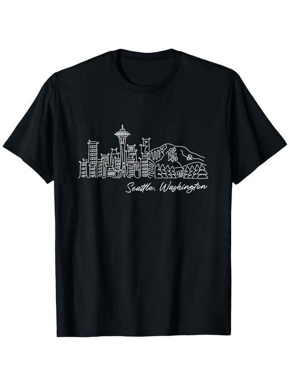 Signature Seattle City Skyline - Washington State Souvenir T-Shirt men and women can wear, black, white, gifts