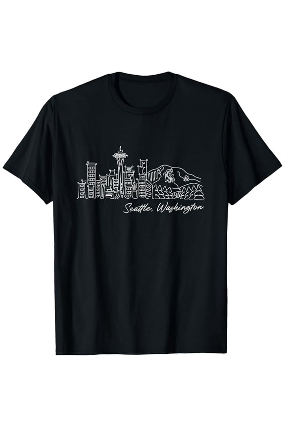 Signature Seattle City Skyline - Washington State Souvenir T-Shirt men and women can wear, black, white, gifts
