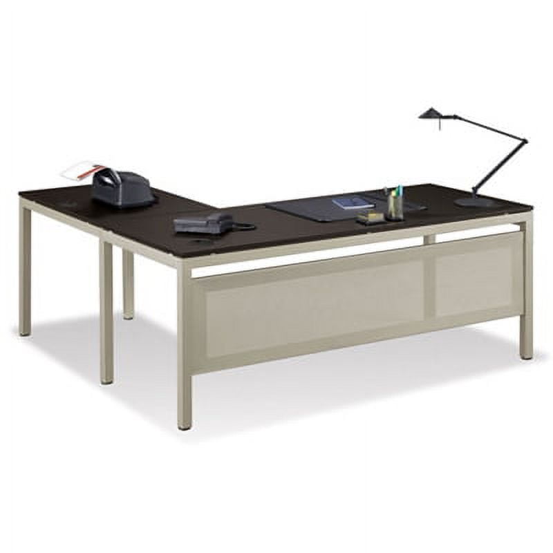 Brown Laminate and Nickel L-Shaped Corner Desk