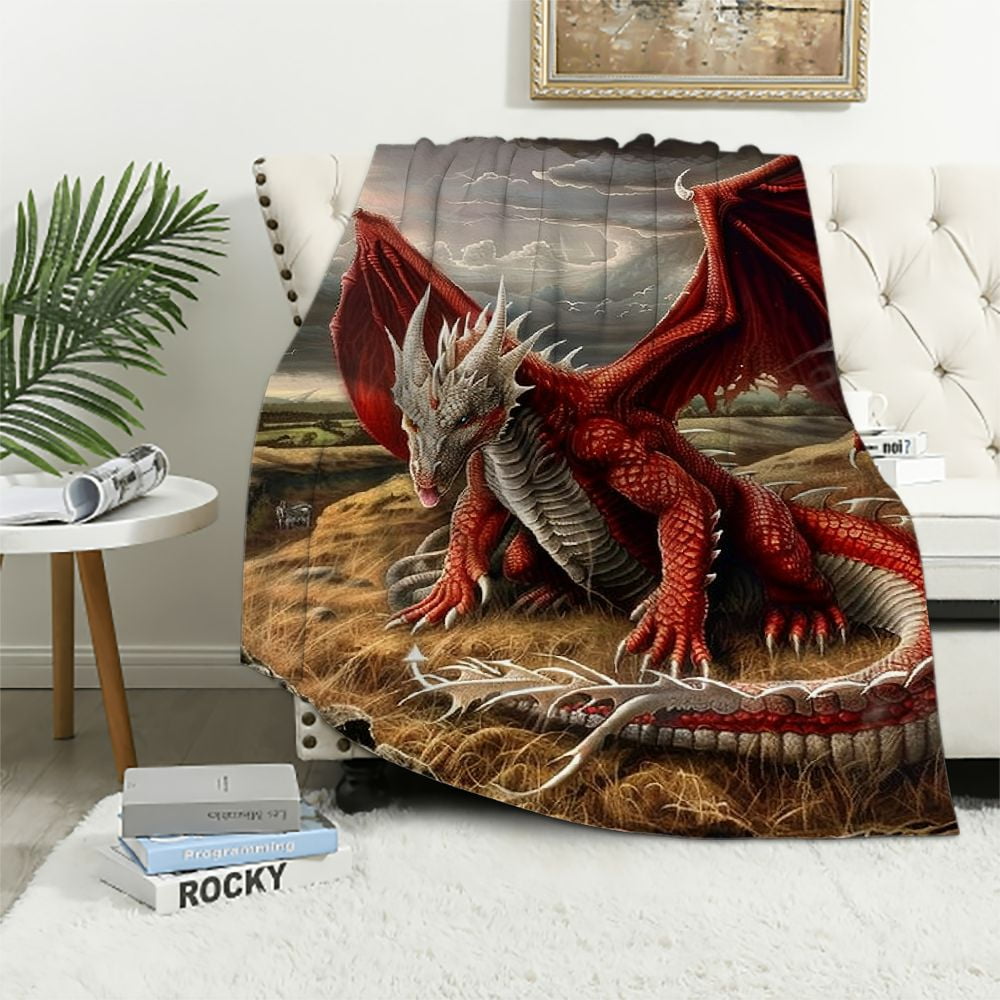 Signature Silk Touch Sherpa Lined Throw Blanket, Dragons Lair