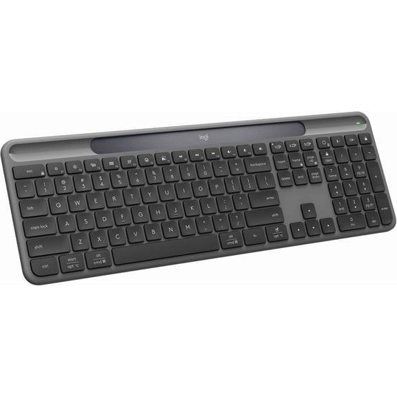 Signature Slim Solar+ Wireless Bluetooth Keyboard K980, Solar and Artificial Light Powered, Up to 10 Years Battery Life, Customizable Keys - Graphite