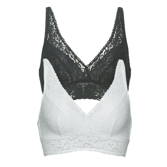 Signature Stretch Lace Bralette 2-Pack | Felina (Black White, Large)