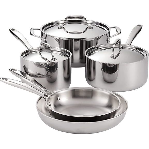 Signature Tri-Ply Clad Stainless Steel 8-Piece Cookware Set with Lids, Pots and Pans Kitchen Set, Induction-Ready, Dishwasher-Safe, NSF-Certified, Made in Brazil