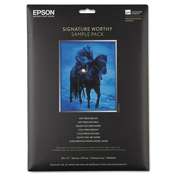 Epson Signature Worthy Paper Sample Pack, 8-1/2 x 11, Assorted Finishes, 14 Sheets/PK -EPSS045234