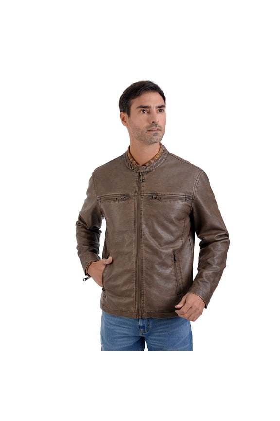 Signature by Lee Men's Faux leather Cafe Racer Jacket
