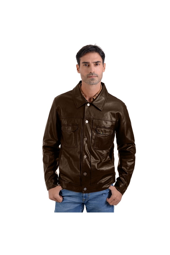 Signature by Lee Men's Faux leather trucker jacket