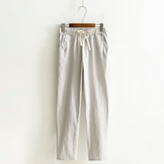 DkinJom Spring/Summer Women's Pants Cotton Linen Elastic Waist Harem Pants Solid Colon Ankle Pants