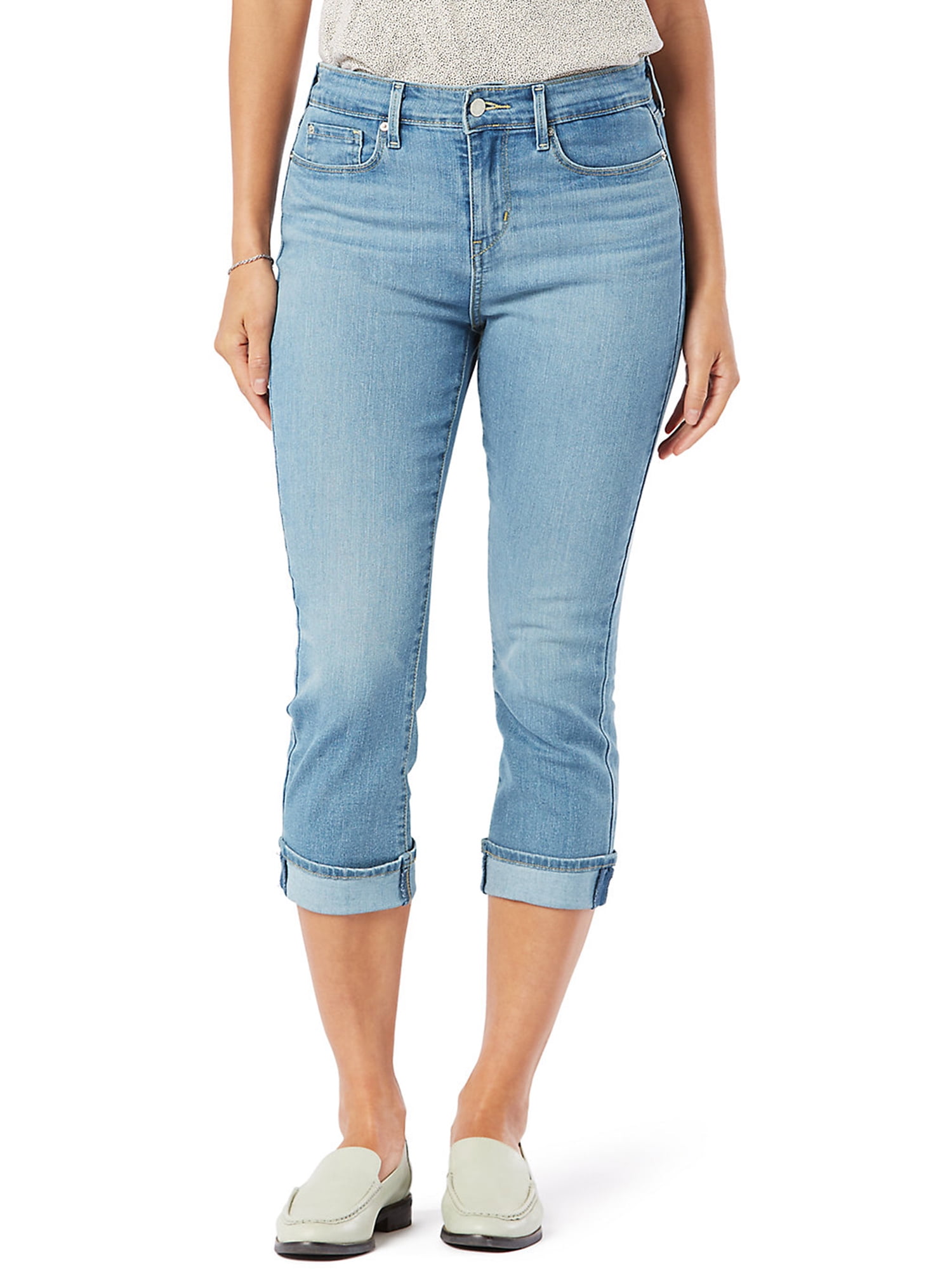 M2F Brand Denims Womens Cotton Mid Rise Zip Up Jeans Capris Beige