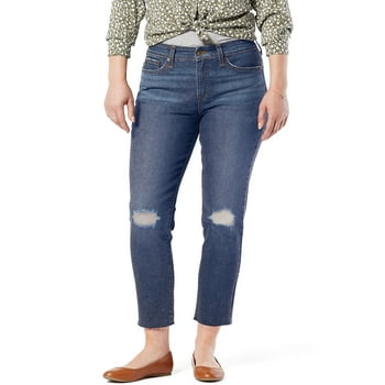 Signature by Levi Strauss & Co. Women's Mid Rise Slim Fit Boyfriend Cut-Off Jeans