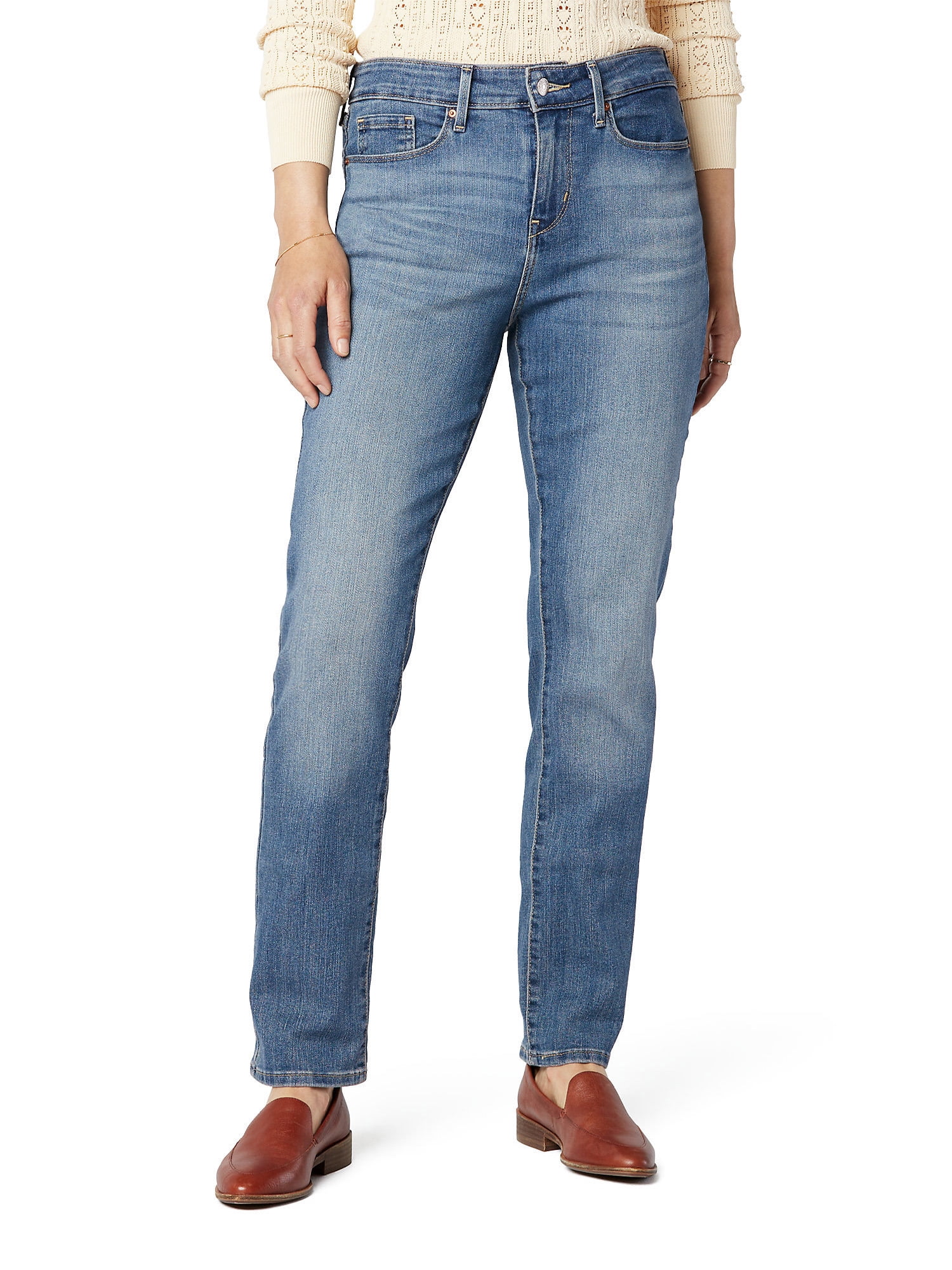 Levi Strauss Signature Women s and Women s Plus Mid Rise Straight Jeans Available in Short Regular and Long Inseams Sizes 2 28 Walmart