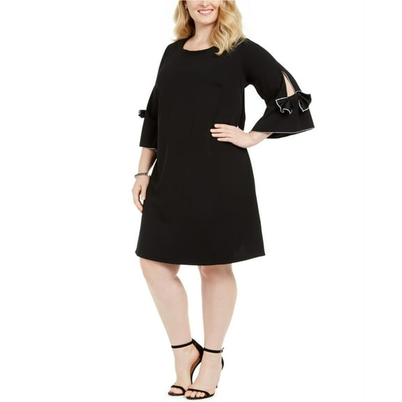 Signature by Robbie Bee Womens Bow Sleeve Shift Dress, Black, Plus Size, 3X