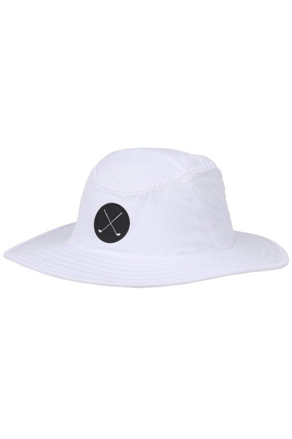 Golf Sun Hat, Crossed Golf Club Wide Brim Boonie Hat, Performance Fabric, Breathable, Floatable Brim, One Size, Adult, White