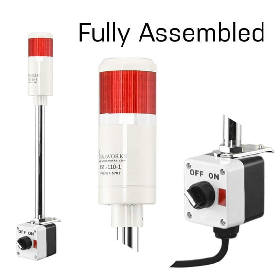 Signaworks 1 Stack Red LED Andon Tower Light, Off-Steady On, 8 ft Power Cord, Plug & Play Ready
