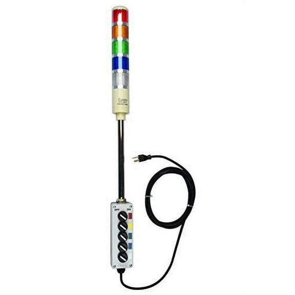 Signaworks 5 Stack Super Bright LED Andon Tower Light,Off-Steady On, Red/Amber/Green/Blue/White, 8 ft Power Cord, Plug & Play Ready
