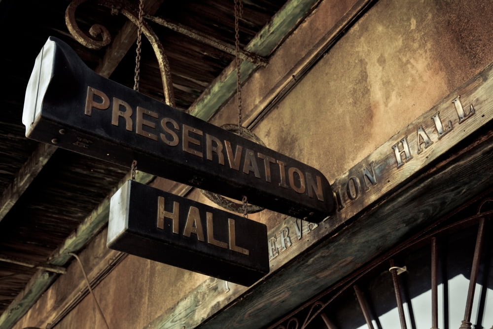 Signboard on a building Preservation Hall French Quarter New Orleans Louisiana USA Canvas Art - Panoramic Images (36 x 12)