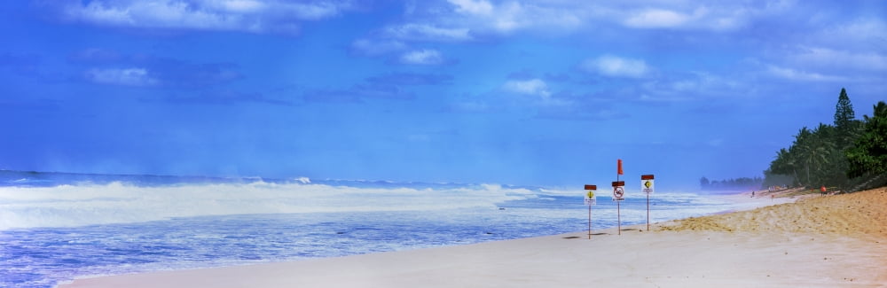 Signboards on the beach North Shore Oahu Hawaii Islands Hawaii USA Canvas Art - Panoramic Images (12 x 36)