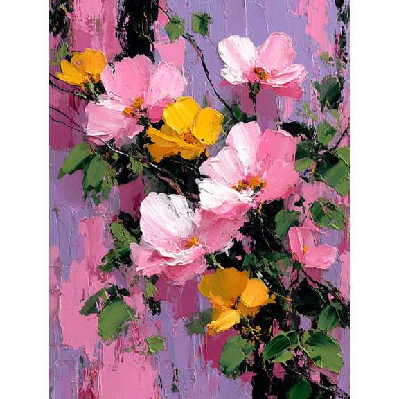 Signed Pink Floral Abstract Canvas Print, Flower Art Gift For Her Home Garden Bedroom Living Room Wall Decor
