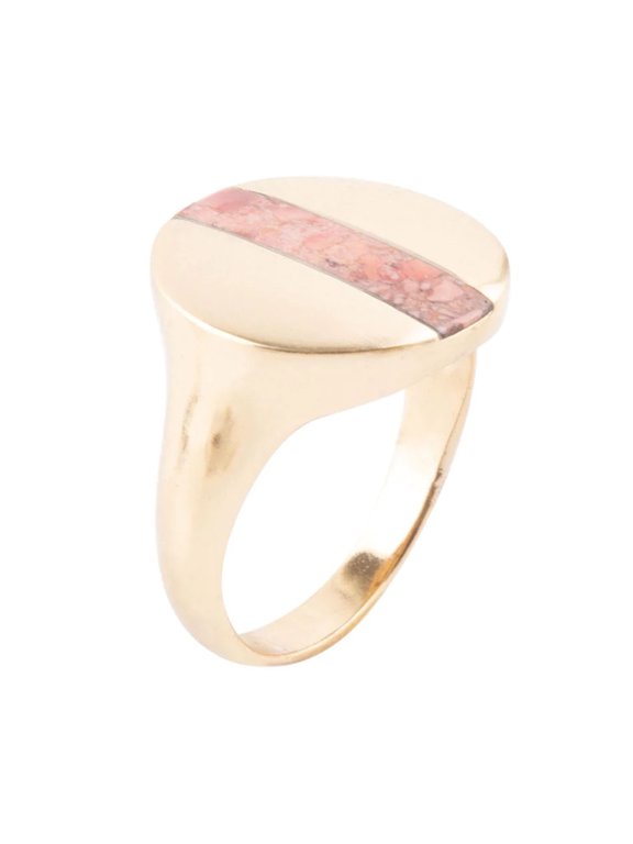 Signet Orange Sponge Coral and Bronze Circle Ring