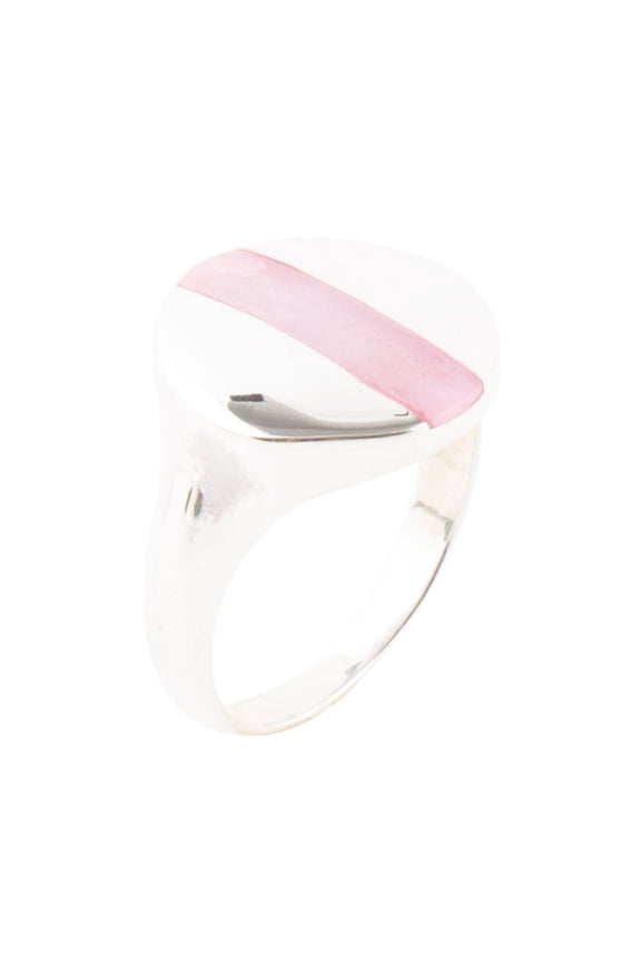 Signet Pink Opal and Sterling Silver Circle Ring