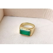 ELITE GEMS AND JEWELLERY Signet Ring, Green Emerald Gemstone Ring, 925 Sterling Silver Ring, Gold Ring, Handmade Jewelry, Men Ring, Women Ring, Unique Gemstone Ring