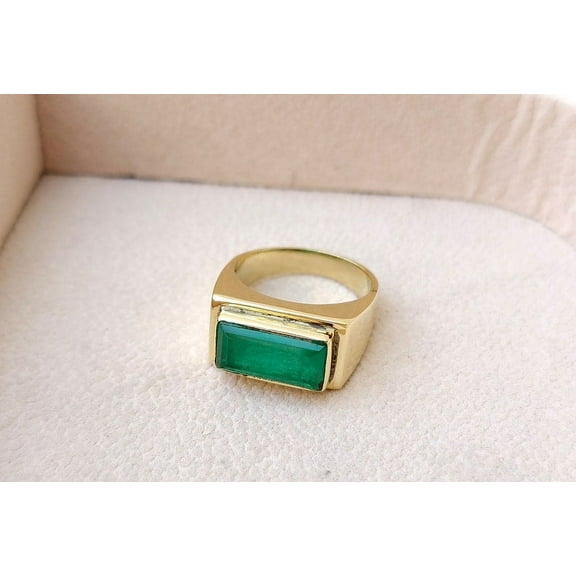 Signet Ring, Green Emerald Gemstone Ring, 925 Sterling Silver Ring, Gold Ring, Handmade Jewelry, Men Ring, Women Ring, Unique Gemstone Ring