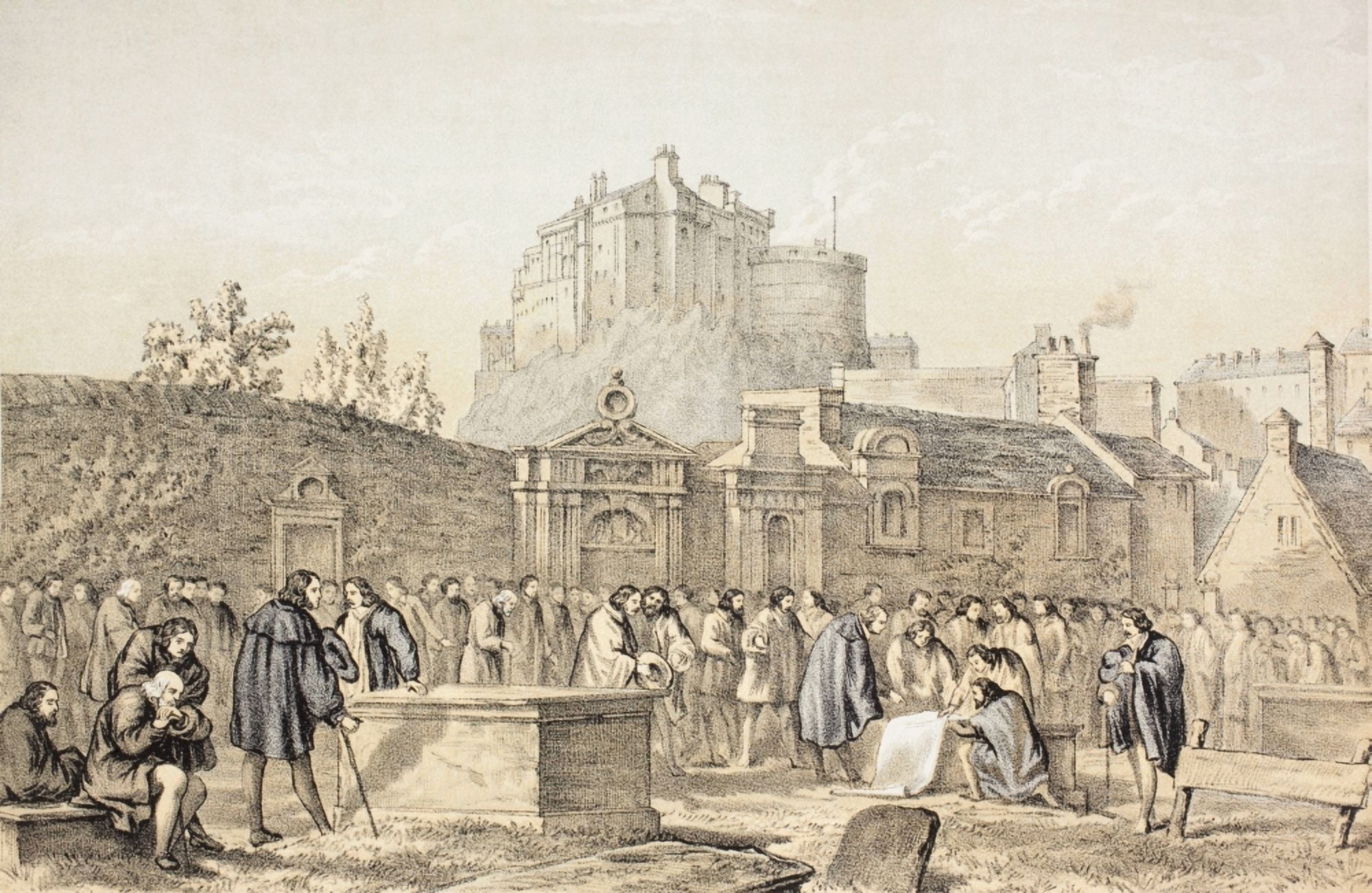 Signing The Covenant In Greyfriars Churchyard Edinburgh Scotland In 1638 From The Scots Worthies According To Howies Second Edition 1781 Published 1879 Canvas Art - Ken Welsh Design Pics (36 x 22)