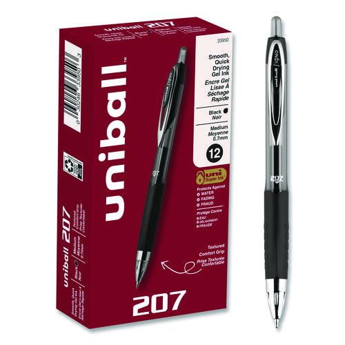 Signo 207 Gel Pen, Retractable, Medium 0.7 Mm, Black Ink, Smoke/black Barrel, Dozen | Bundle of 10
