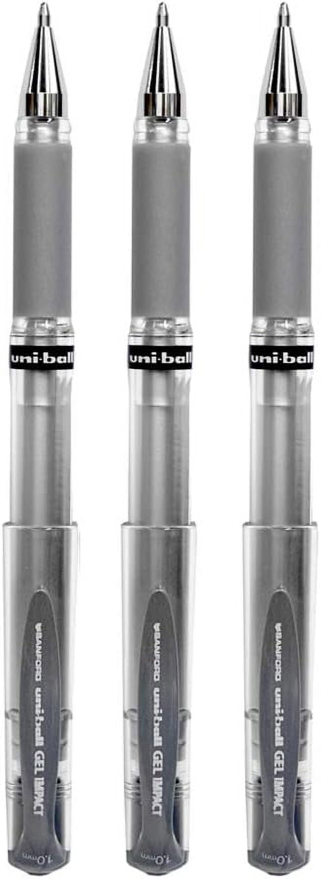 Signo Set of 3 Uni-Ball Gel Impact Pen, 1.0 mm, Metallic Silver