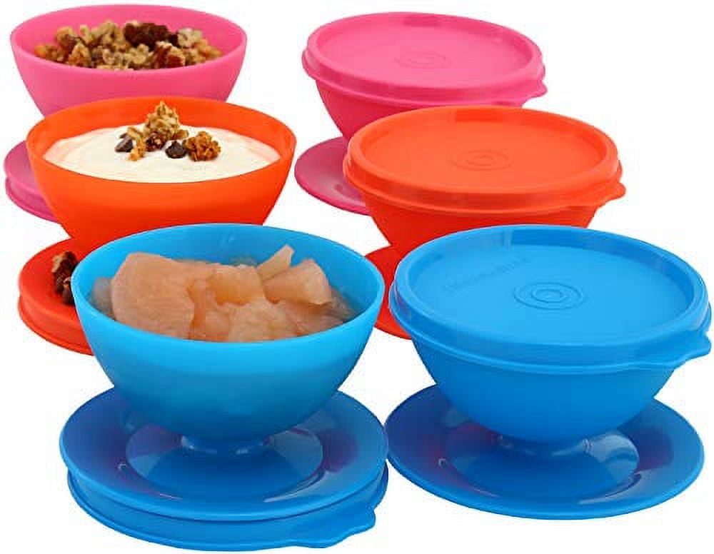 Dessert Cups With Lids - 5 Oz Reusable Plastic Bowls For Ice Cream, Snacks, Pudding, Freezer Safe, Set Of 6 Multi-Color