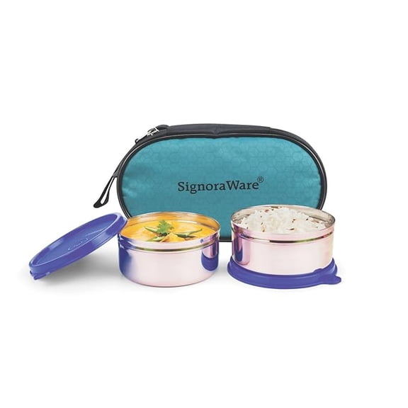 Signora Ware Midday Max Fresh Stainless Steel Lunch Box Set, 350Ml, Set of 2, Violet