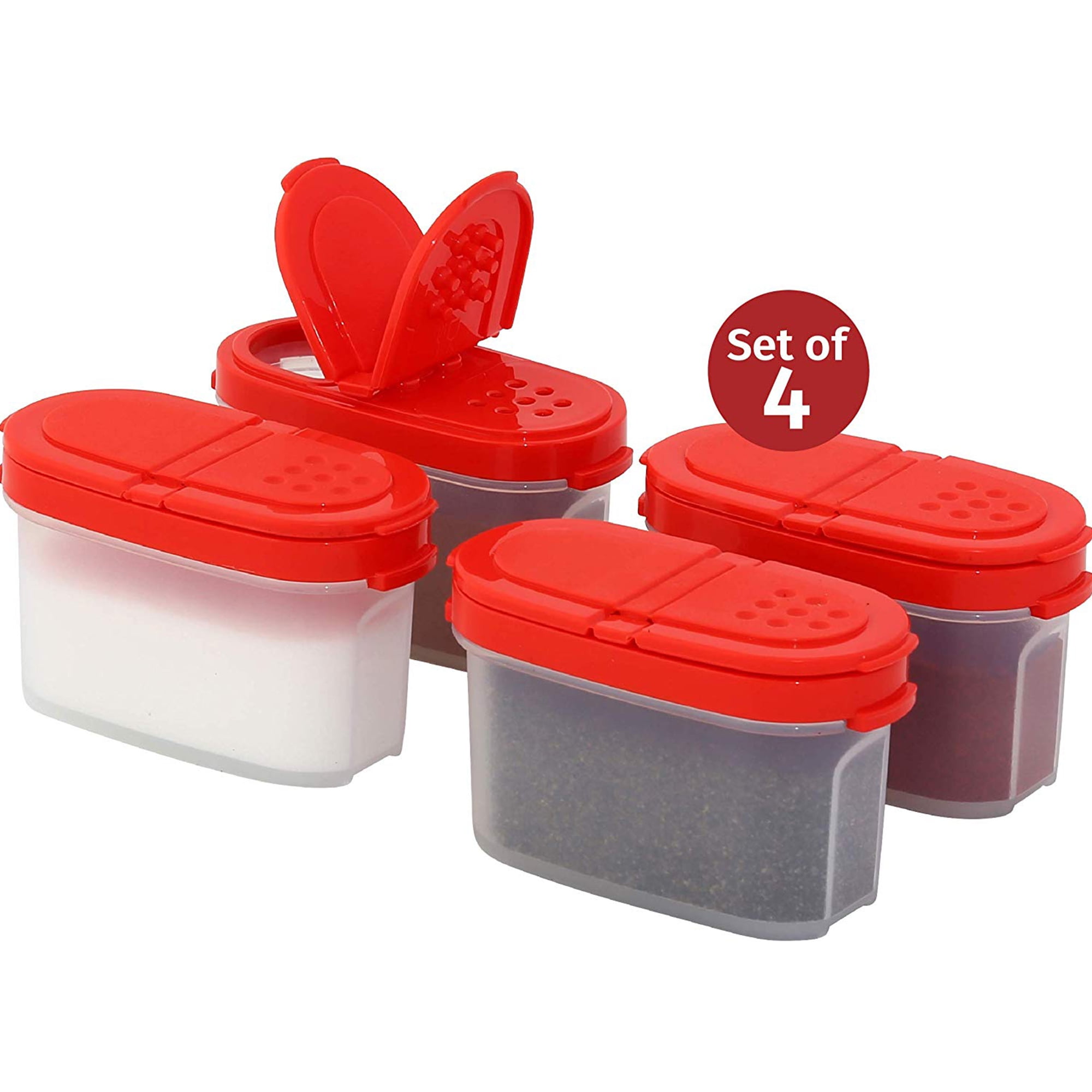Plastic Spice Jars with Shaker Lids (16 oz, 4-Pack) Reusable Jars Perfect  for an Organized