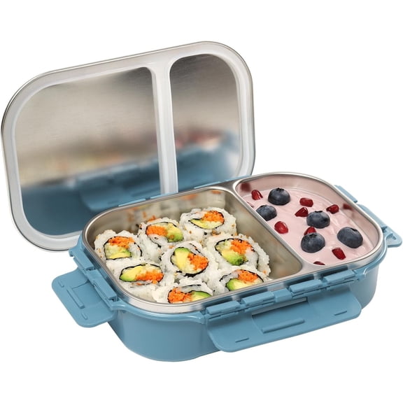 SIGNORA WARE Stainless Steel Bento Box 24 oz Leakproof 2 Compartments Lunch Box – Aqua Blue