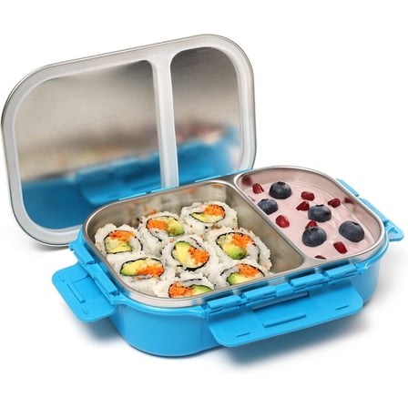 SIGNORA WARE Stainless Steel Bento Box 24 oz Leakproof 2 Compartments Lunch Box – Blue