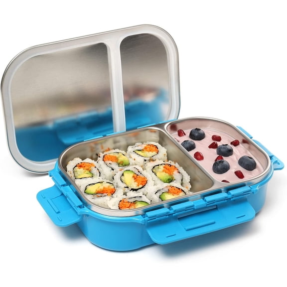 SIGNORA WARE Stainless Steel Bento Box 24 oz Leakproof 2 Compartments Lunch Box – Blue