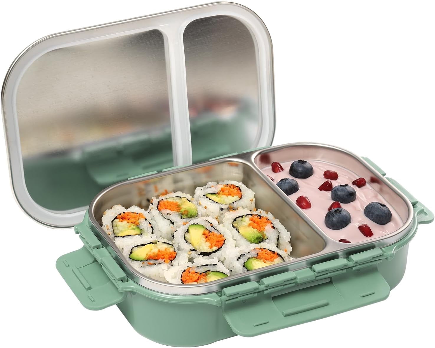 SIGNORA WARE Stainless Steel Bento Box 24 oz Leakproof 2 Compartments Lunch Box – Green