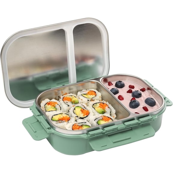 SIGNORA WARE Stainless Steel Bento Box 24 oz Leakproof 2 Compartments Lunch Box – Green