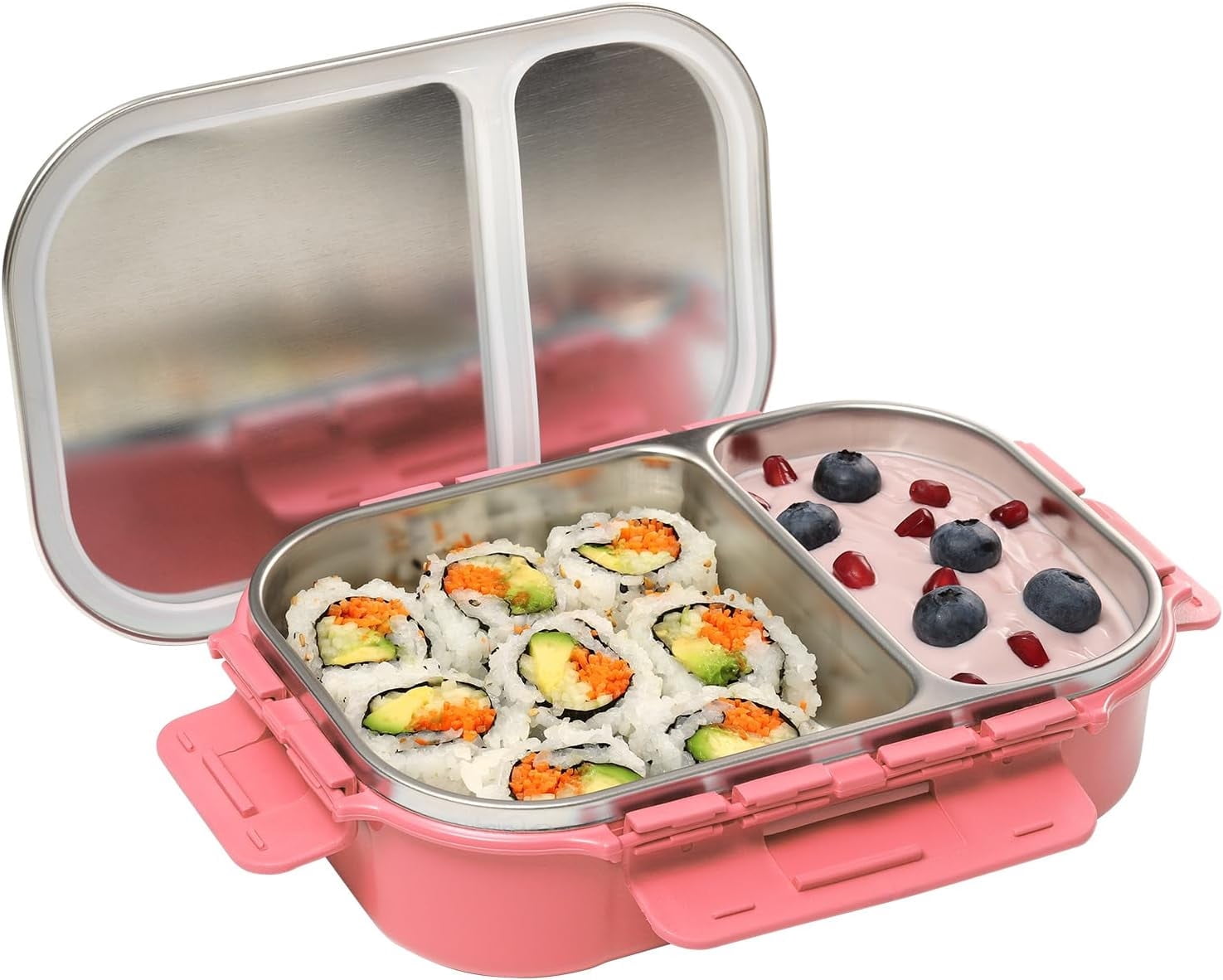 SIGNORA WARE Stainless Steel Bento Box 24 oz Leakproof 2 Compartments Lunch Box – Pink
