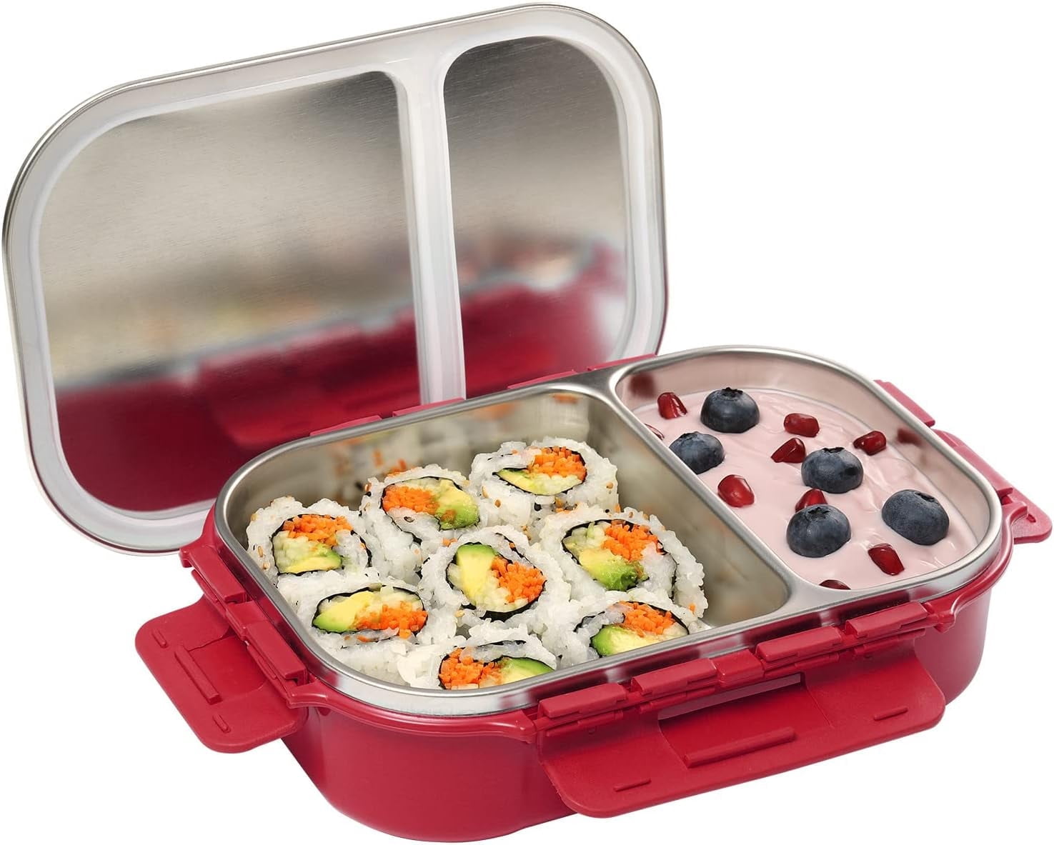 SIGNORA WARE Stainless Steel Bento Box 24 oz Leakproof 2 Compartments Lunch Box – Red