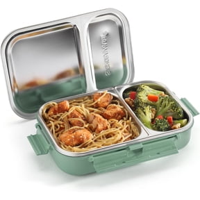 SIGNORA WARE Stainless Steel Bento Box 34 oz Leakproof 2 Compartments Lunch Box – Green