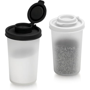 Signora Ware Salt and Pepper Shaker Set Mini Seasoning Container for Camping & Picnic, 2-Pk Black & White