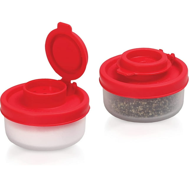 Signora Ware Salt and Pepper Shaker Set Mini Seasoning Container for Camping & Picnic, 2-Pk Small Red