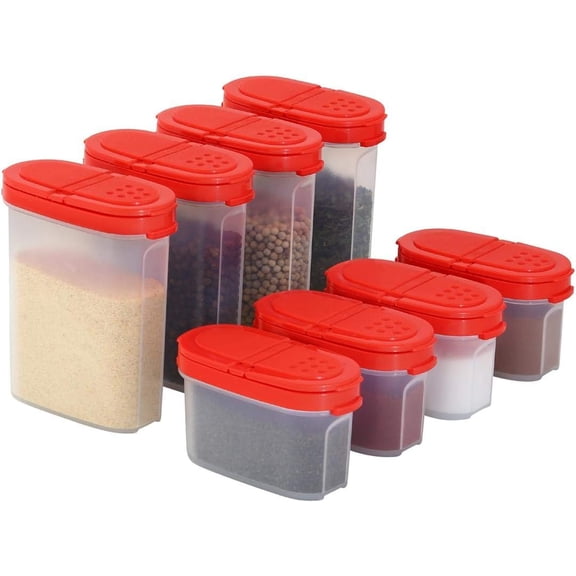 SIGNORA WARE Spice Jar Set, 8 Pack 4 oz & 9.5 oz Airtight Containers, Red