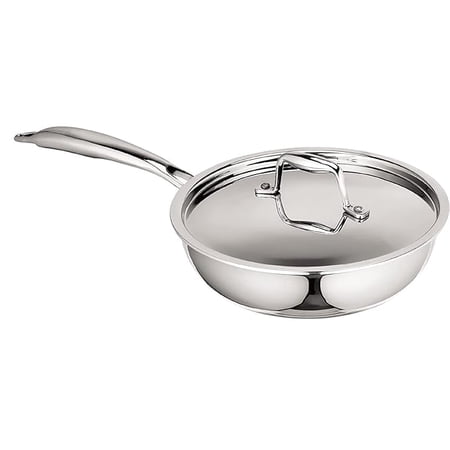 Signoraware Artista Tri-Ply Stainless Steel Induction Compatible Triply Frypan with Steel Lid (Induction and Gas compatible), 18cm, Capacity 850 ml, Silver
