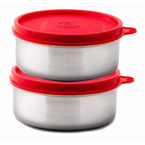 Signoraware Executive Steel Container Medium, Set of 2, 350ml+350ml, Red