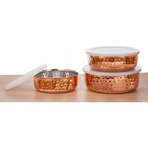 Signoraware Food Storage Bowls - Copper Plated Stainless Steel Stackable Storage Bowl Set with airtight Lids, 3 pc Multi Size Set
