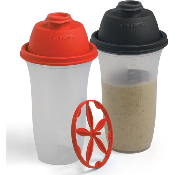 SIGNORA WARE 17 oz Protein Shaker Bottles with Leakproof Lid, 2 Pack Black & Red