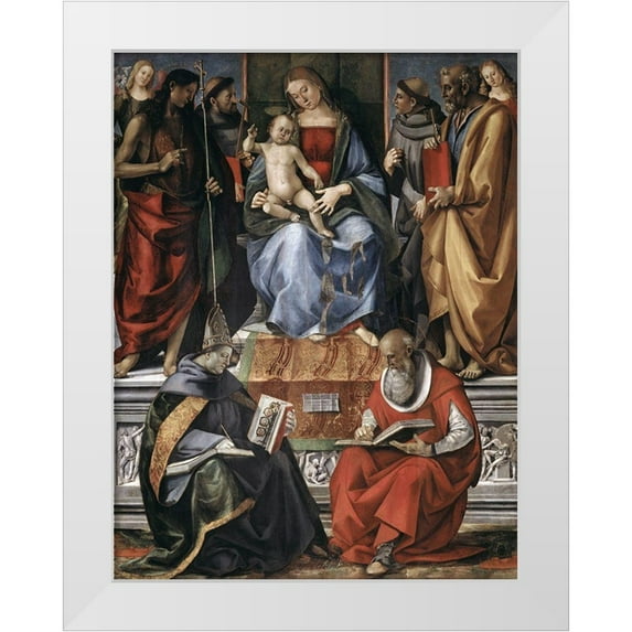 Signorelli, Luca 25x32 White Modern Wood Framed Museum Art Print Titled - Madonna With Child Among Saints